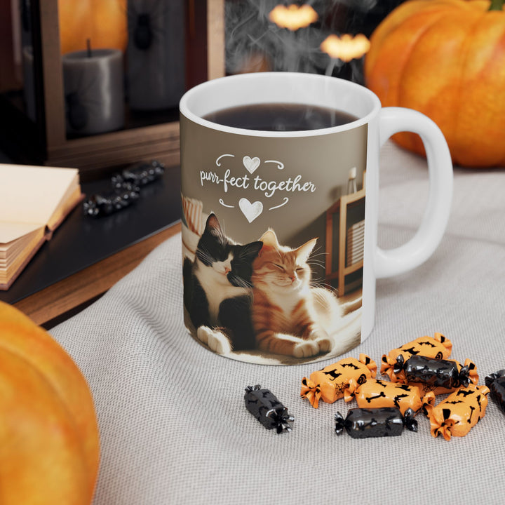 Purrfect Together 11 oz Ceramic Mug  Cute Valentines Day Gift for Cat Lovers