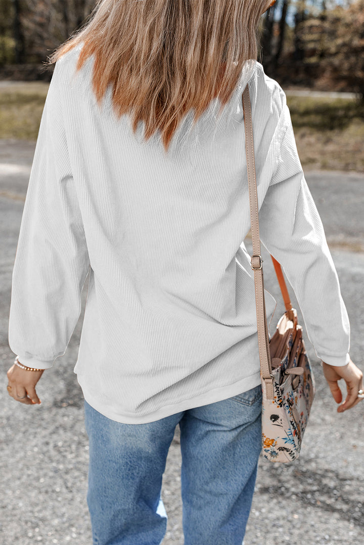 White Ribbed Corduroy Oversized Sweatshirt