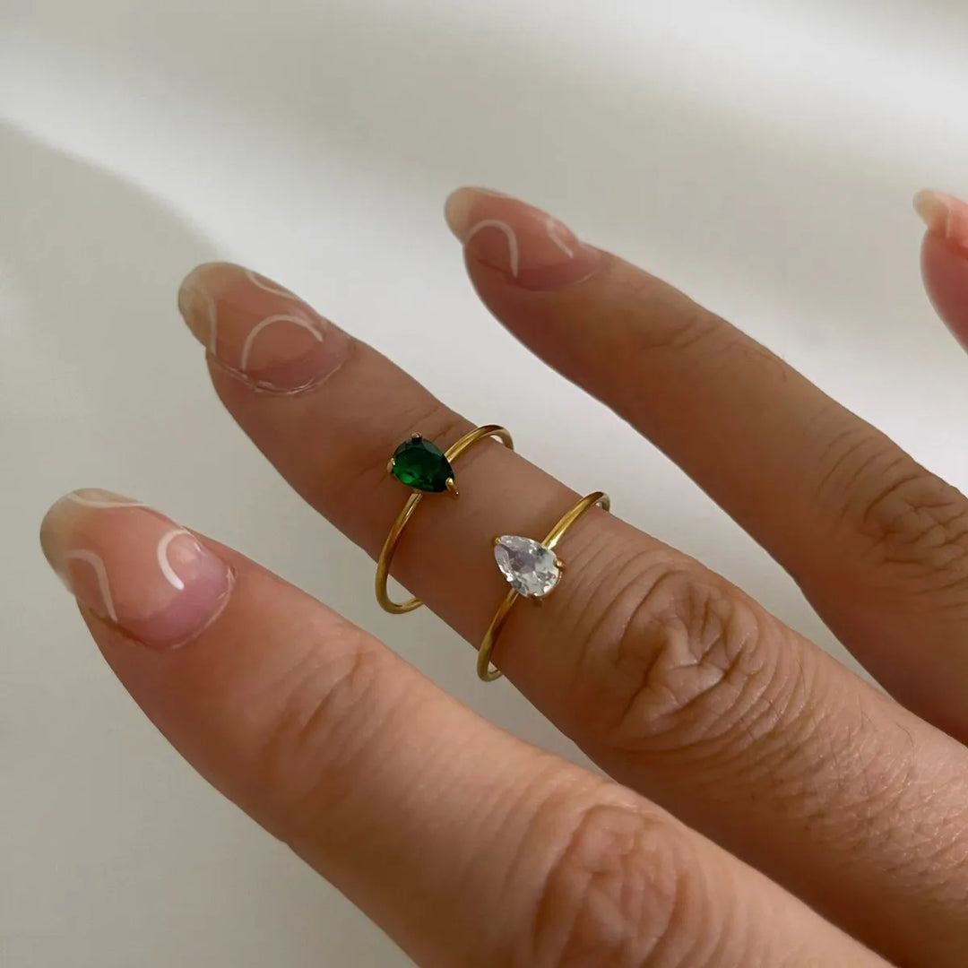 2-Piece 18K Gold-Plated Inlaid Zircon Open Ring