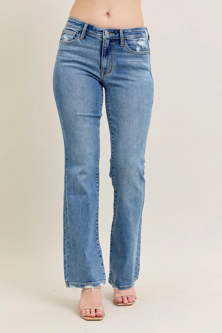 Judy Blue Full Size Mid Rise Wash Destroy Hem Bootcut Jeans Plus Size