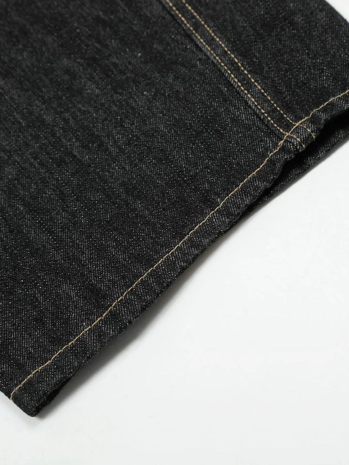 Men's Washed Curved Jeans with Contrast Stitching