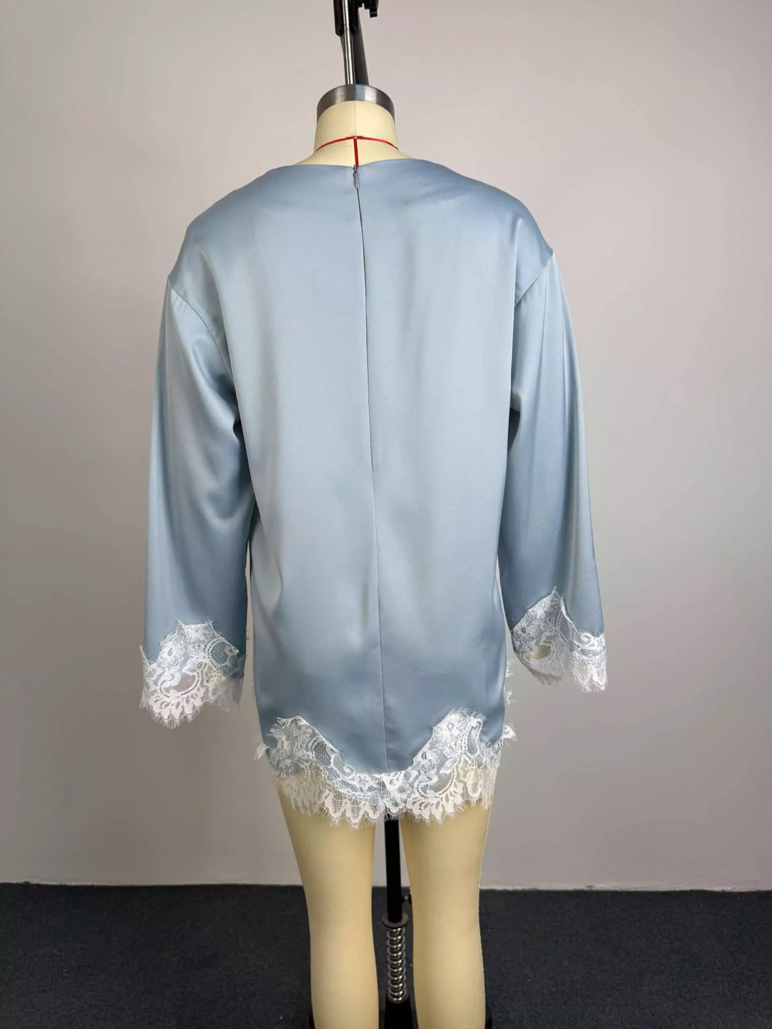 Lace Hem Long Sleeve Oversized Satin Top