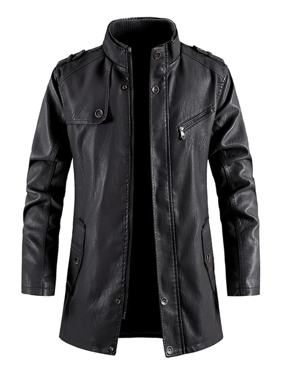 Men's Zip Up Long Sleeve Leather Jacket