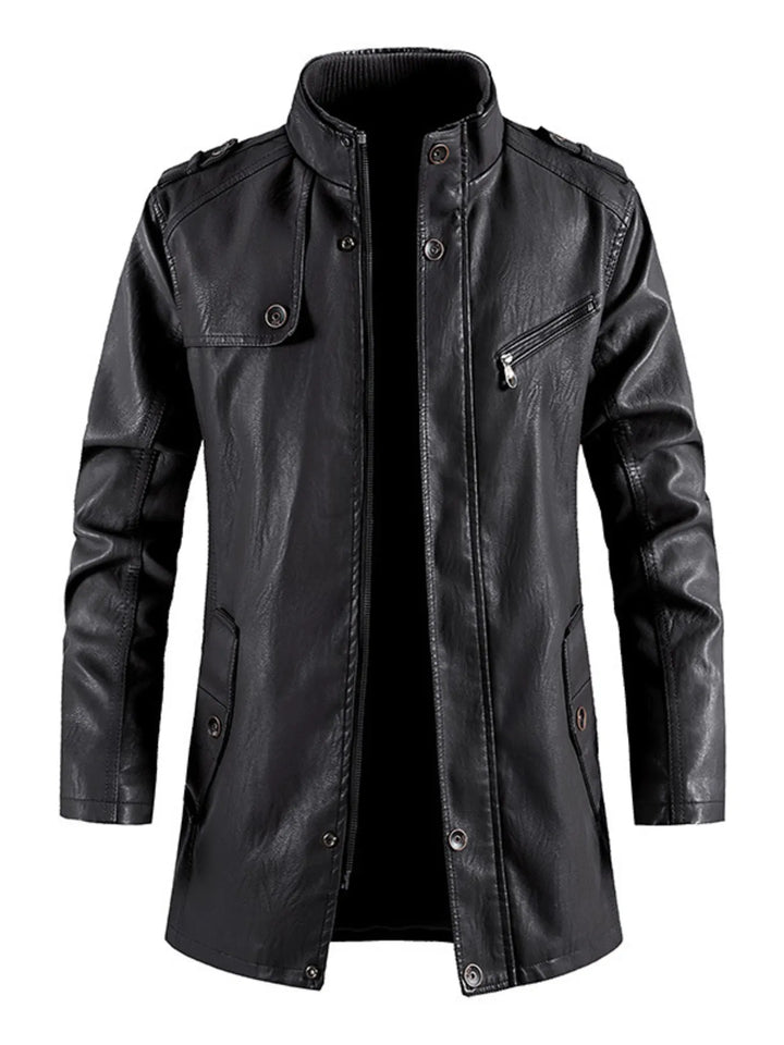 Men's Zip Up Long Sleeve Leather Jacket