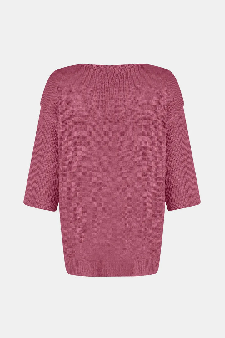 V-Neck Three-Quarter Sleeve Knit Top