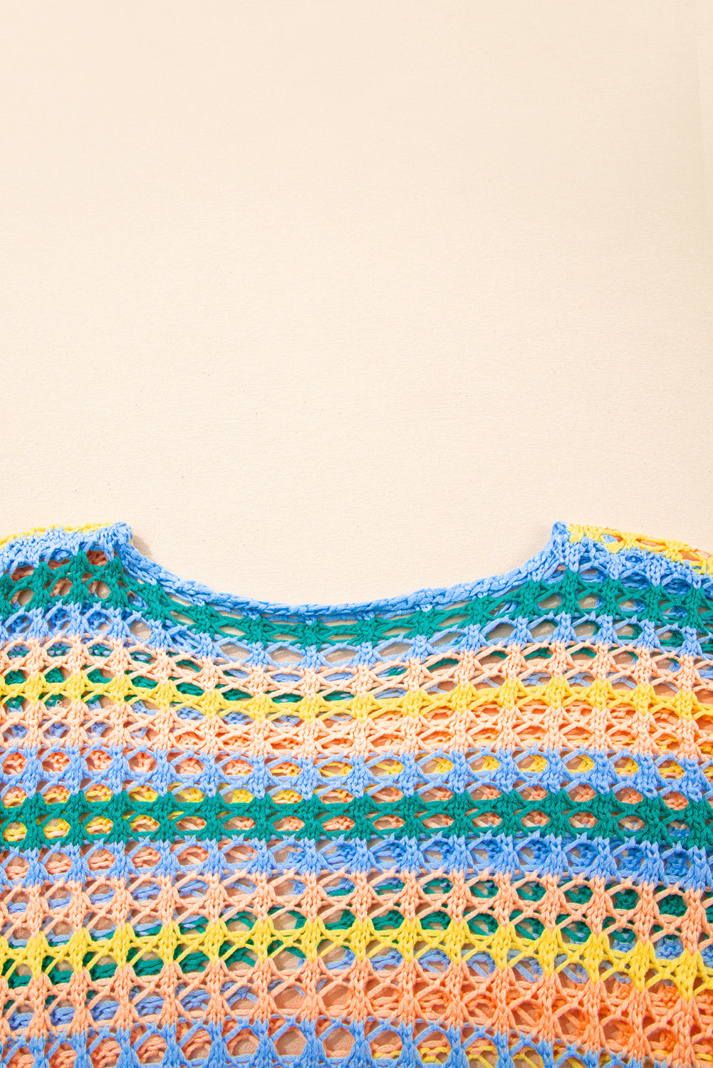 Beau Blue Multi Stripe Open Knit Sweater Beach Cover Up