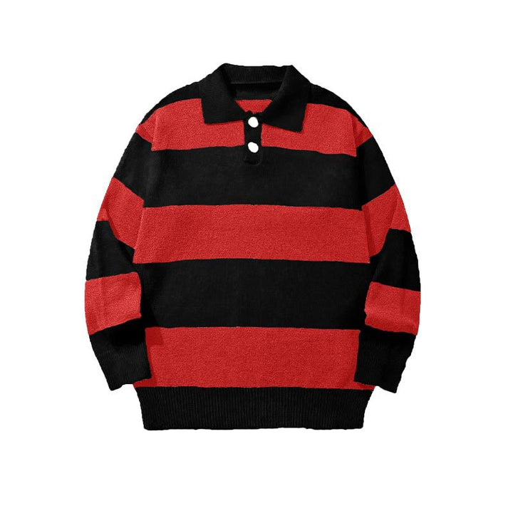 Mens Striped Knit Sweater With A Contrasting Color Collar