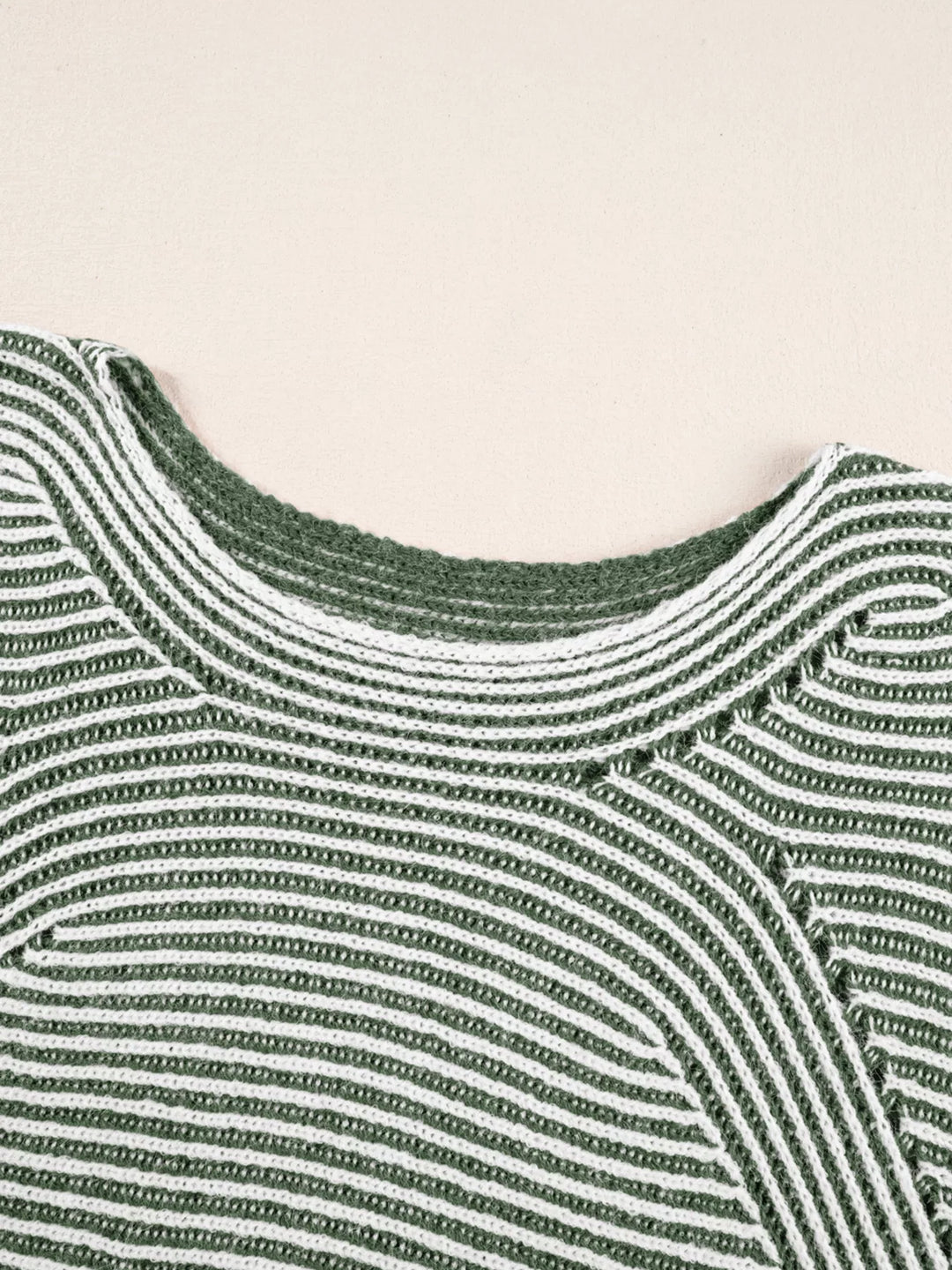 Striped Ribbed Knit Boat Neck Baggy Sweater