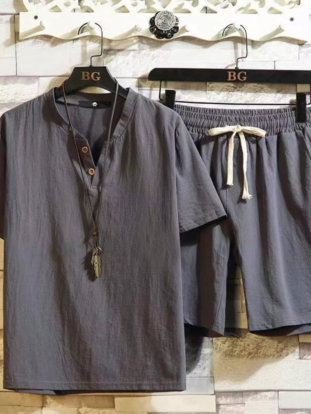 Men's Plus Size Short Sleeve Top and Shorts Set