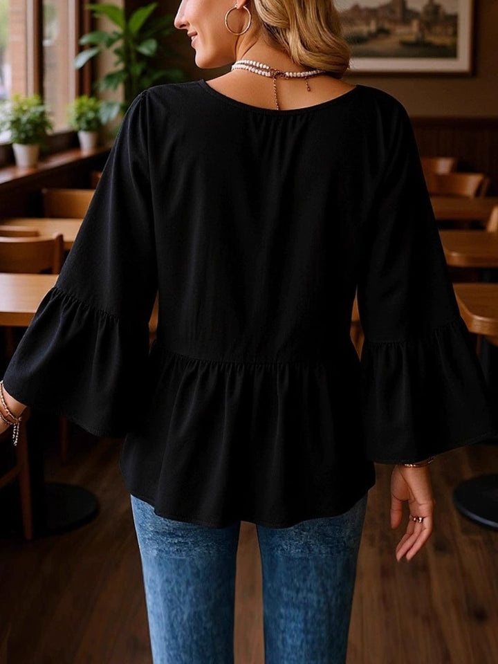 V-Neck Flounce Sleeve Blouse