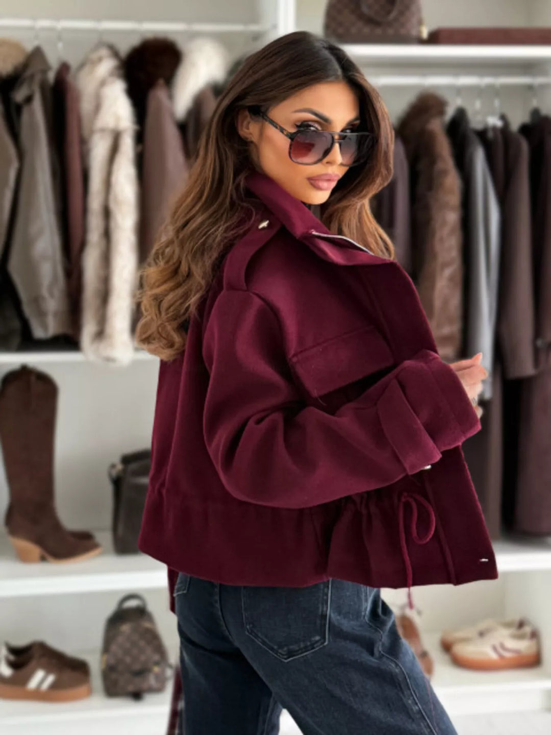 Drawstring Waist Cropped Jacket