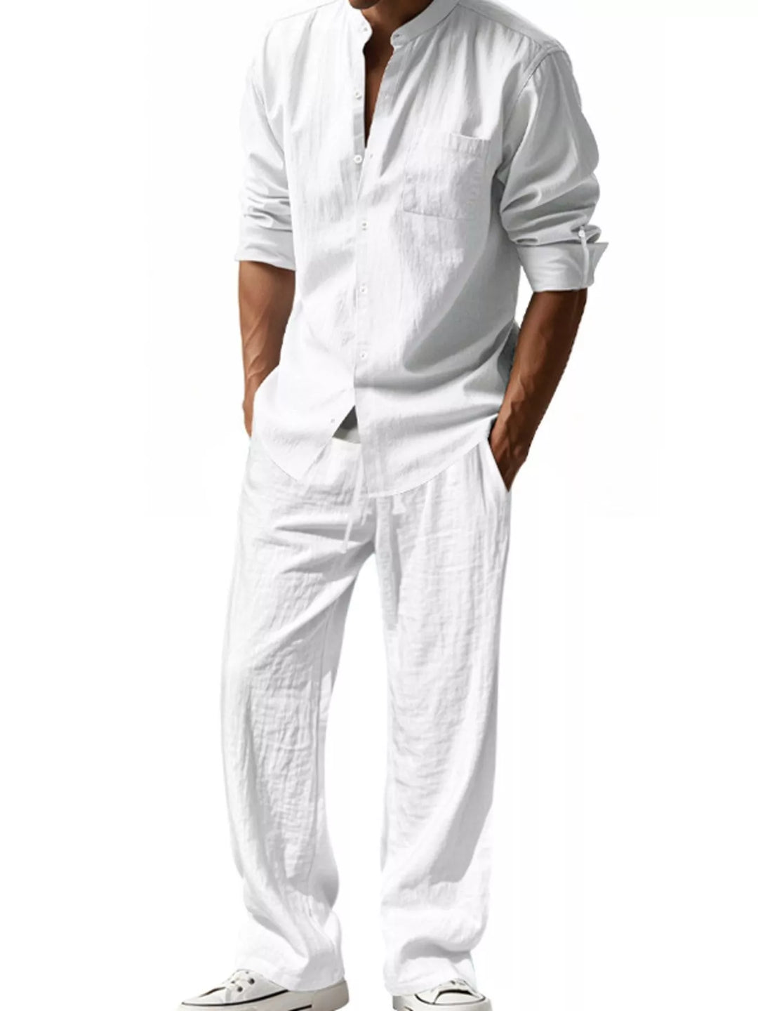 Men's Full Size Casual Button Up Shirt and Pants Plus Size