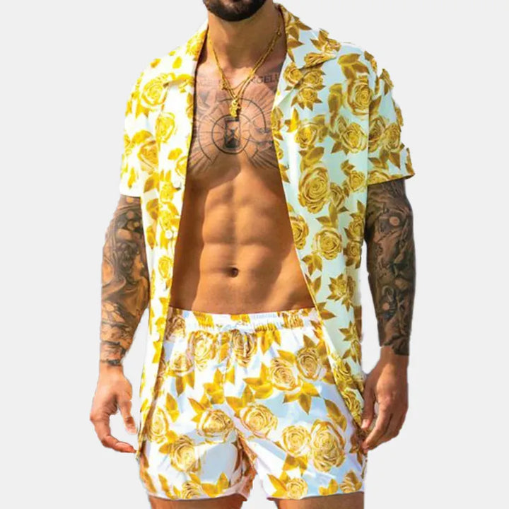 Men's Full Size Button Up Shirt and Shorts Set Plus Size