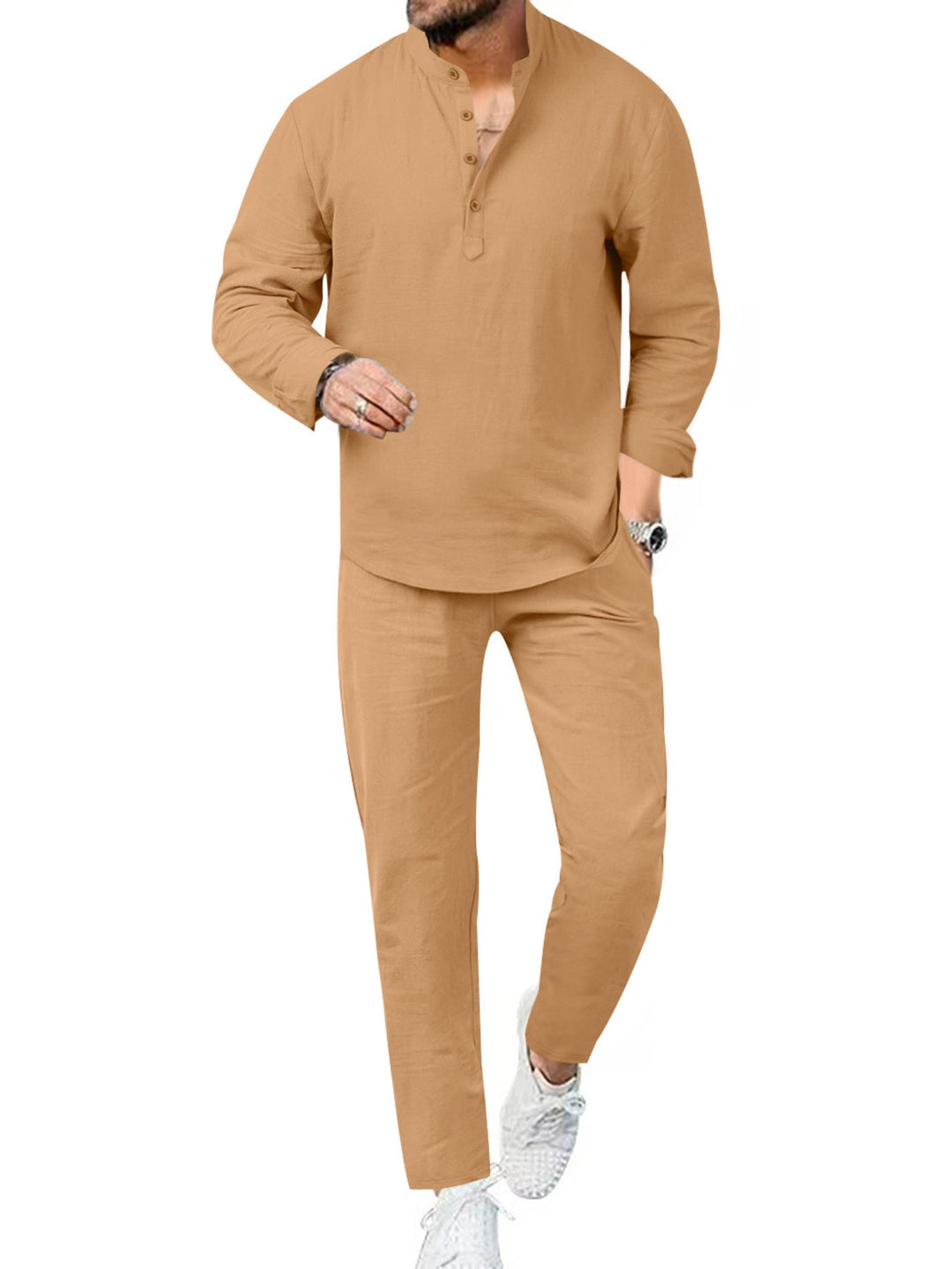 Men's Full Size Casual Long Sleeve Shirt and Pants Set Plus Size