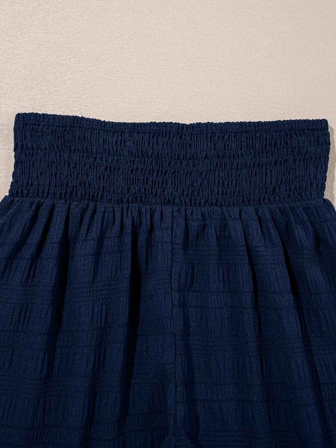 Textured Square Neck Top and Shirred High Waist Shorts Set