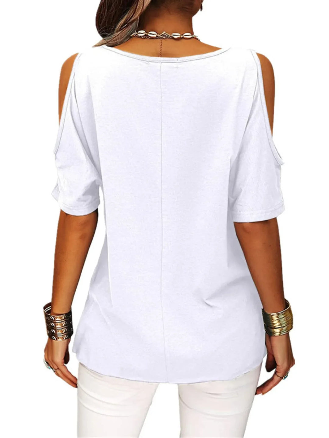Full Size Crisscross Cold Shoulder Casual T-Shirt Plus Size