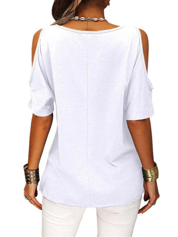 Full Size Crisscross Cold Shoulder Casual T-Shirt Plus Size