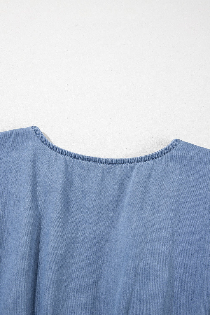 Ruffled Hem Smocked Flutter Sleeve Denim Mini Dress