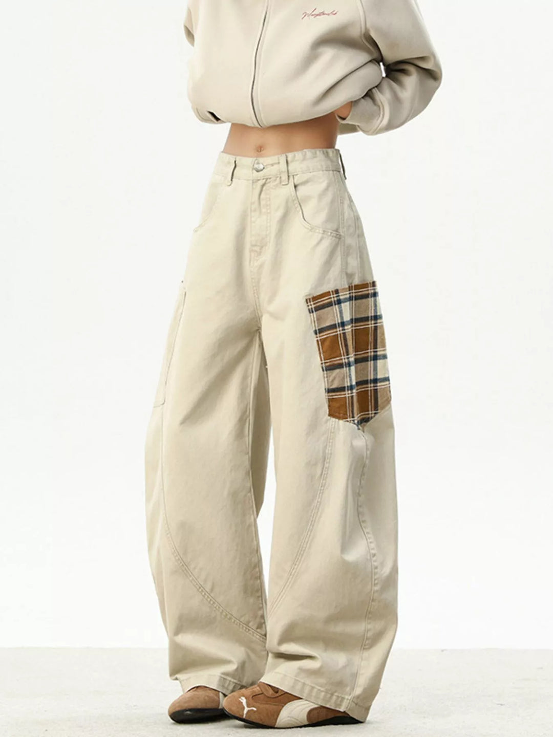 Men's Full Size Wide Leg Patchwork Casual Pants Plus Size