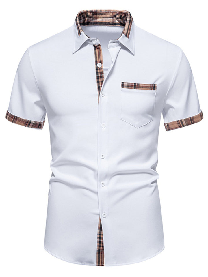 Men's Short Sleeve Plaid Trim Shirt