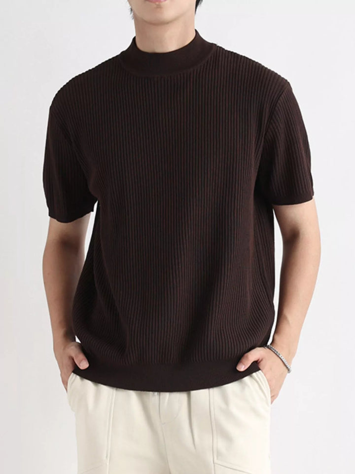 Men's Plus Size Ribbed Knit Mock Neck Short Sleeve T-Shirt
