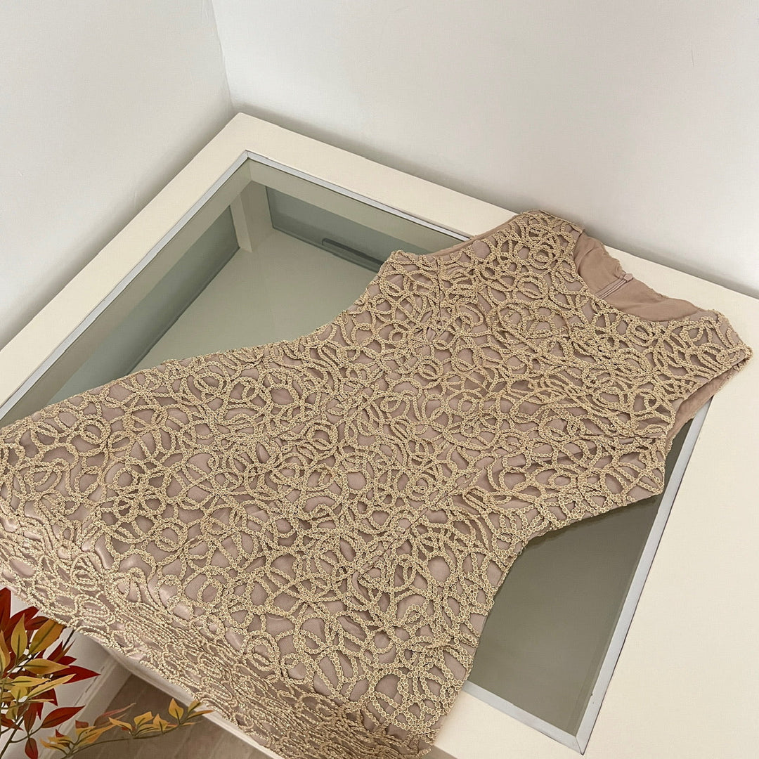 Women's Slim Fit Club Dress - New Gold Thread 3D Embroidery Midi Formal Gown