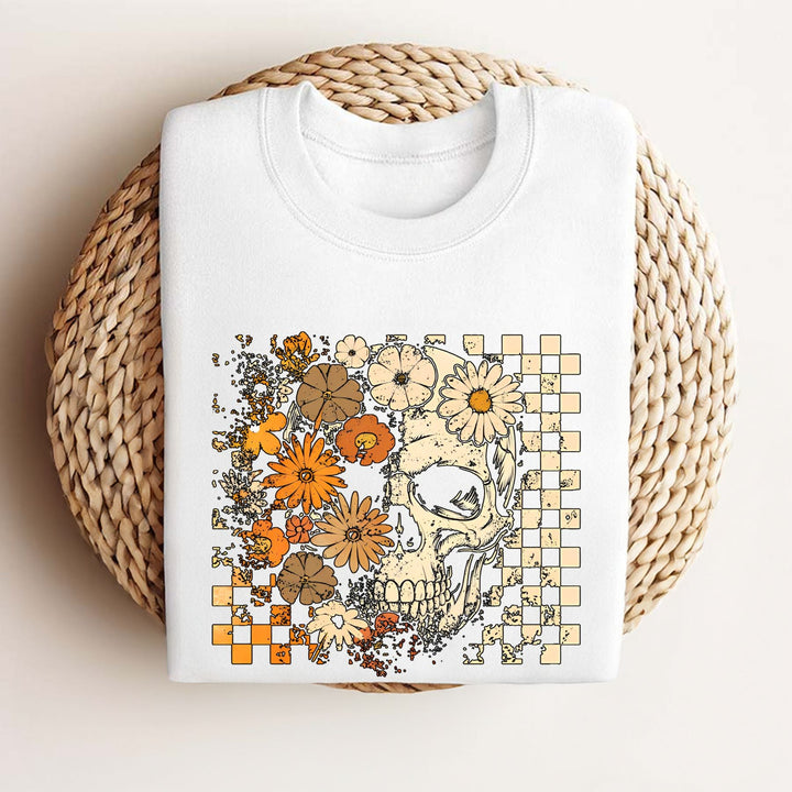 Skull and Flowers T-Shirt - Vintage Halloween Graphic Tee, Retro Oversized Streetwear Shirt