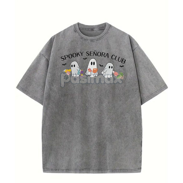 "Spooky Señora Club" Vintage Acid Wash T-Shirt – Unisex Graphic Shirt, Retro Vibe