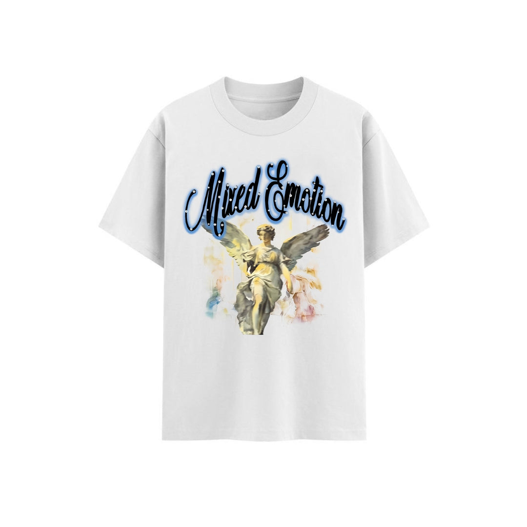 Y2K Street Style T-Shirt - Retro Angel & Flame Graphic Tee, Pure Cotton Hipster Apparel