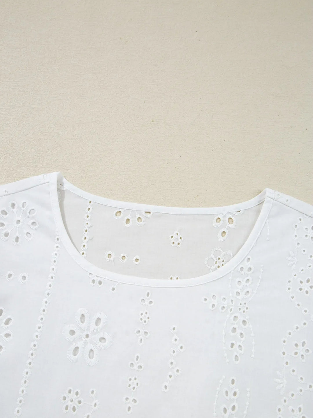 Eyelet Long Sleeve Blouse with Elastic Cuffs