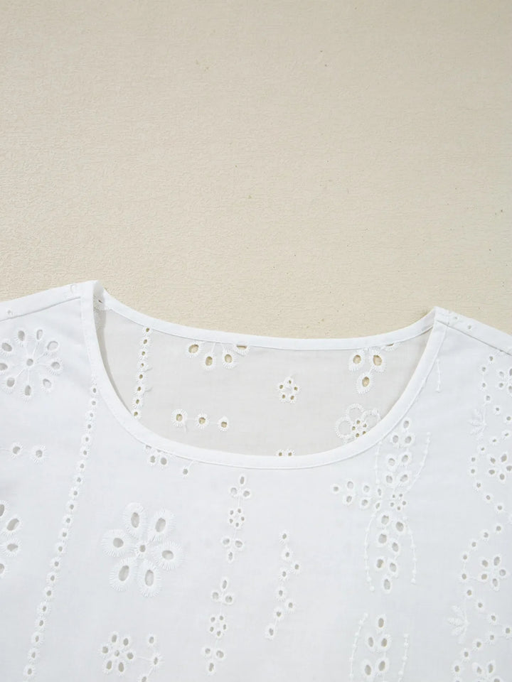 Eyelet Long Sleeve Blouse with Elastic Cuffs