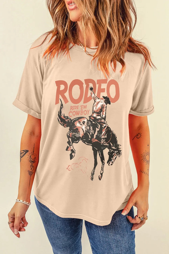 Cowboy Graphic Round Neck Short Sleeve T-Shirt