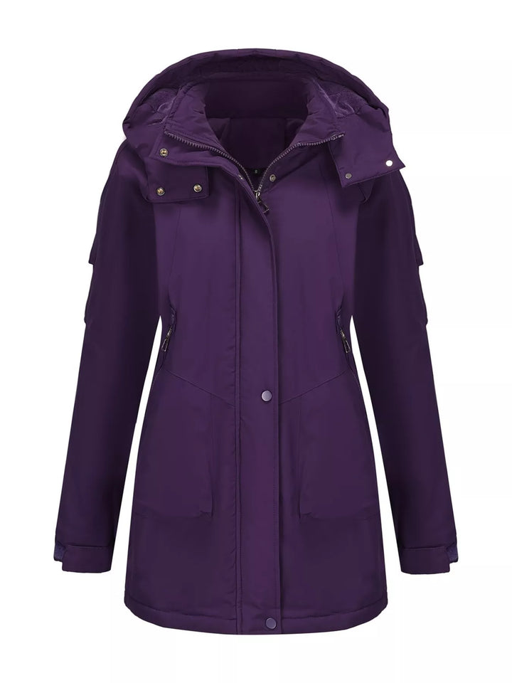 Full Size Hooded Mid-Length Windproof Outerwear Plus Size