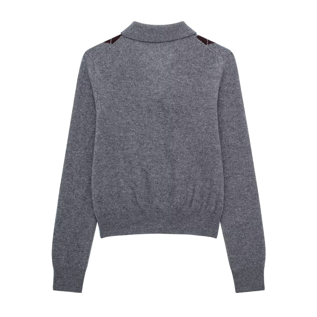 Womens Fashion Lapel Long-Sleeve Single-Breasted Knit Cardigan