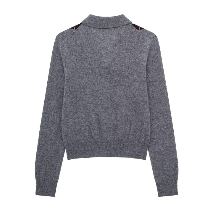 Womens Fashion Lapel Long-Sleeve Single-Breasted Knit Cardigan