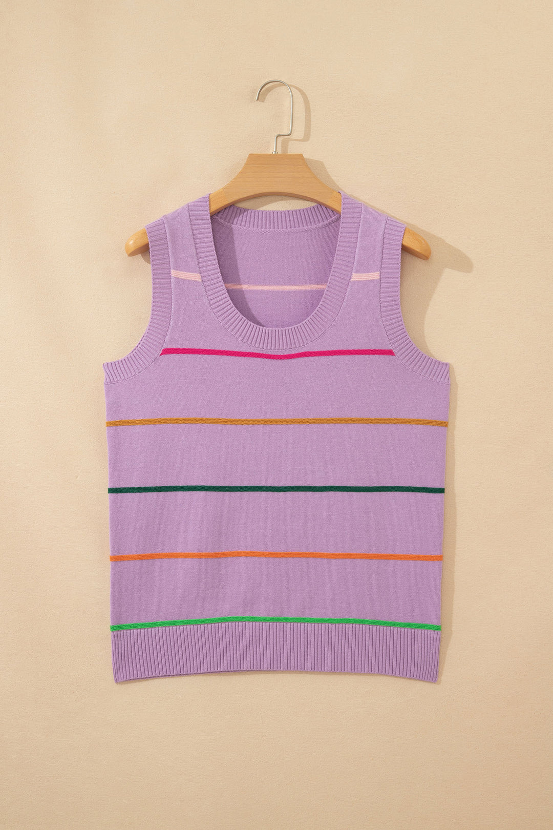Purple Stripe Round Neck Knitted Sweater Tank