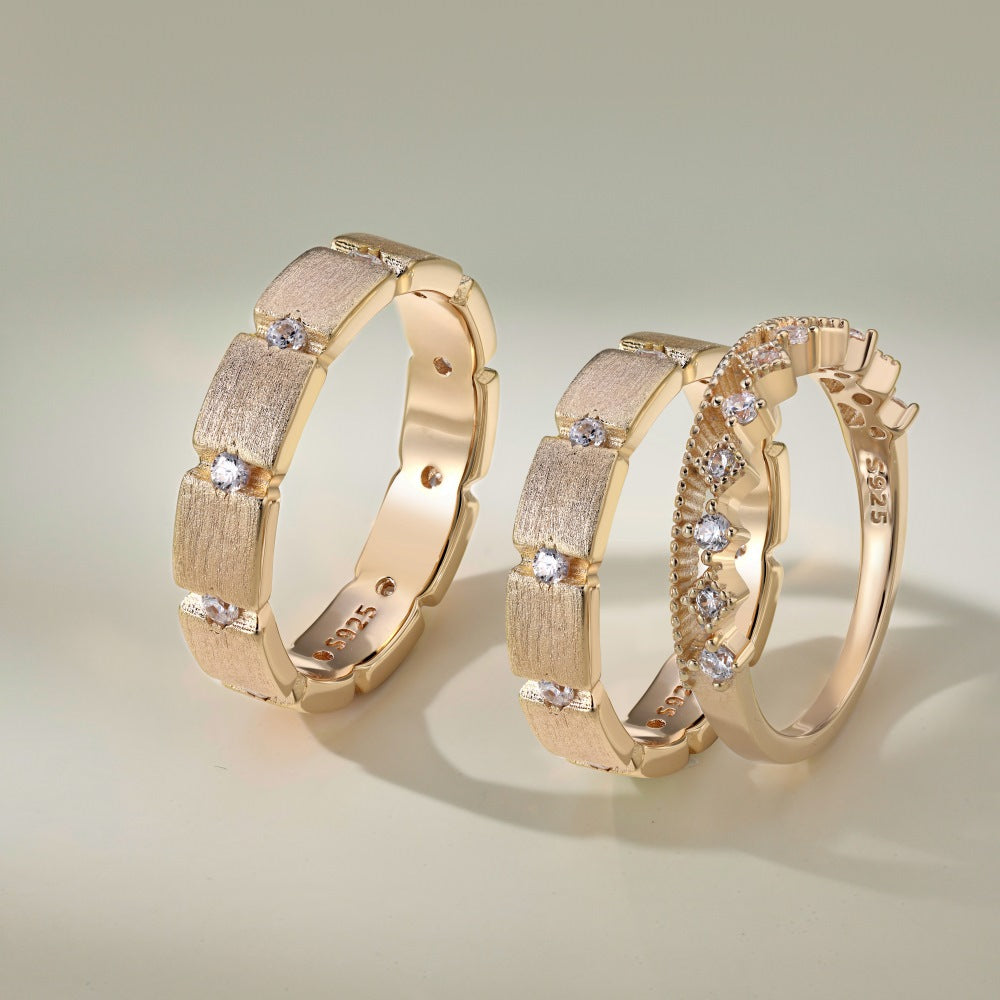 S925 Sterling Silver Men And Women Couple Rings Personality Fashion Round Zirconium Gang Drill Slim Ring Simple All-match