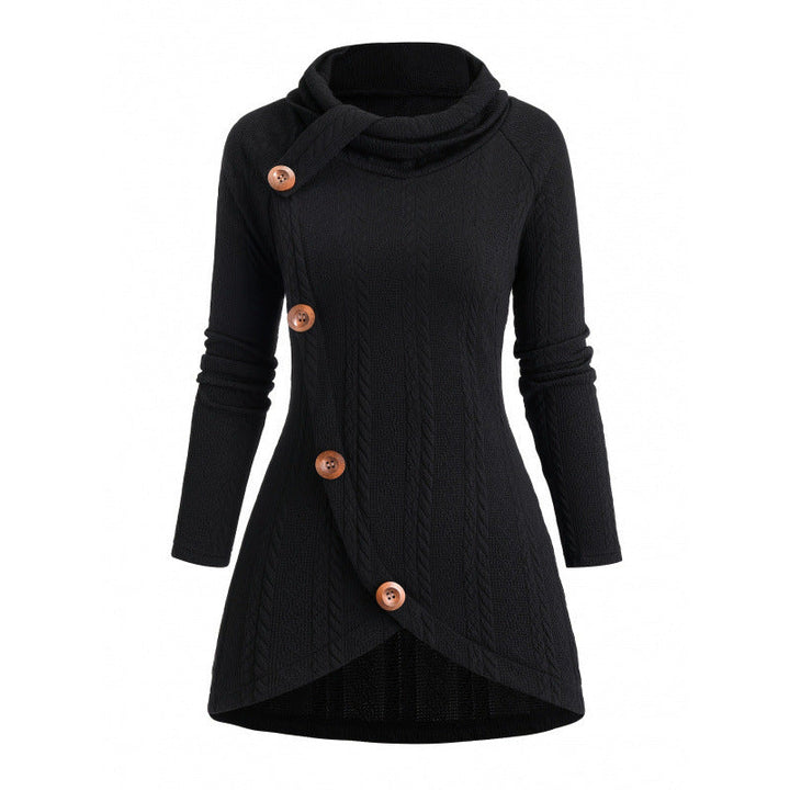 Womens Asymmetrical Turtleneck Long-Sleeve Knitted Cardigan