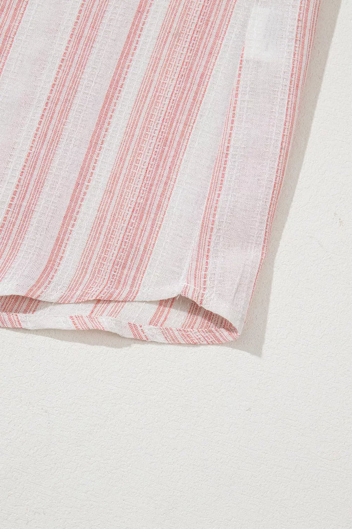 Striped Button Detail Short Sleeve Blouse