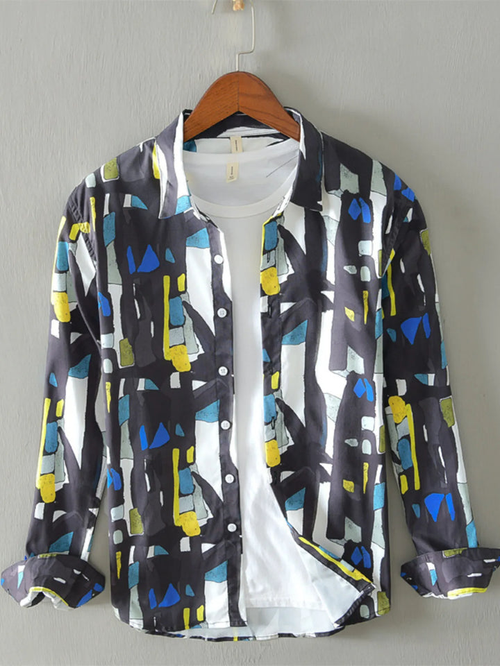 Men's Plus Size Printed Button Up Long Sleeve Shirt