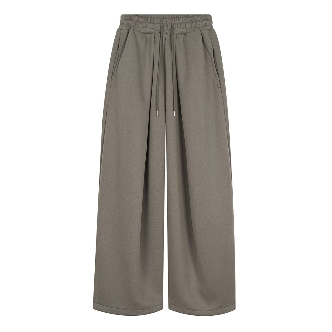 Embroidered Pleated Drawstring Sweatpants For Women Loose Straight Fit