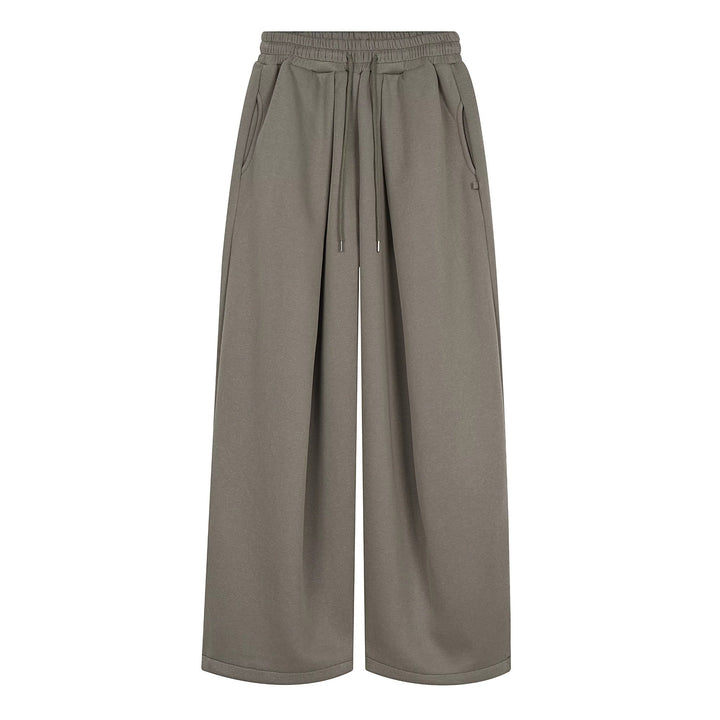 Embroidered Pleated Drawstring Sweatpants For Women Loose Straight Fit