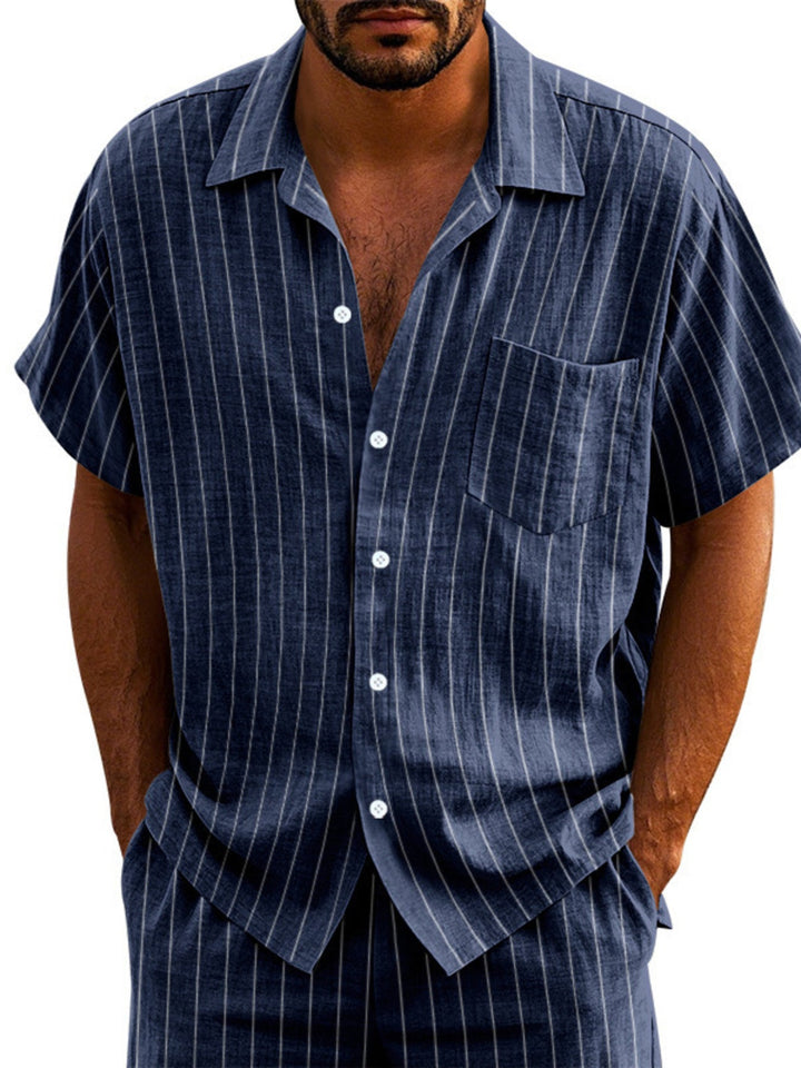 Men's Full Size Casual Striped Short Sleeve Shirt Plus Size