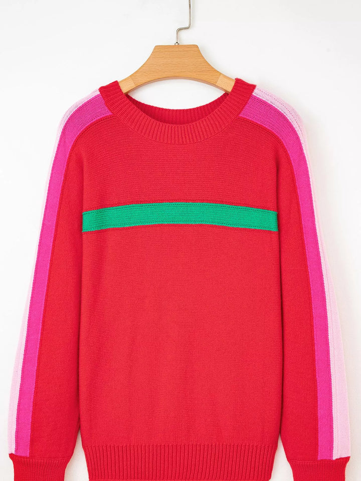 Striped Sleeve Crew Neck Sweater