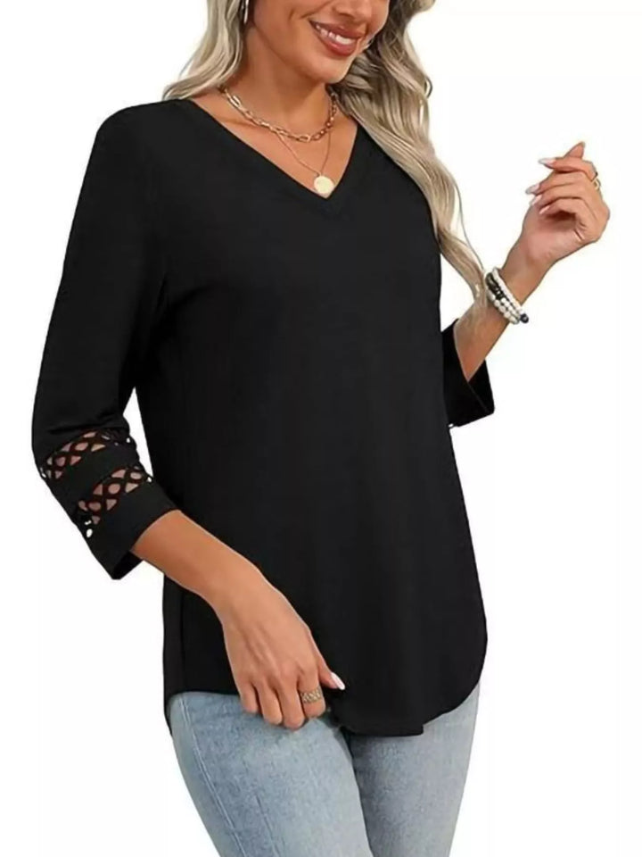 Full Size V-Neck 3/4 Sleeve T-Shirt Plus Size