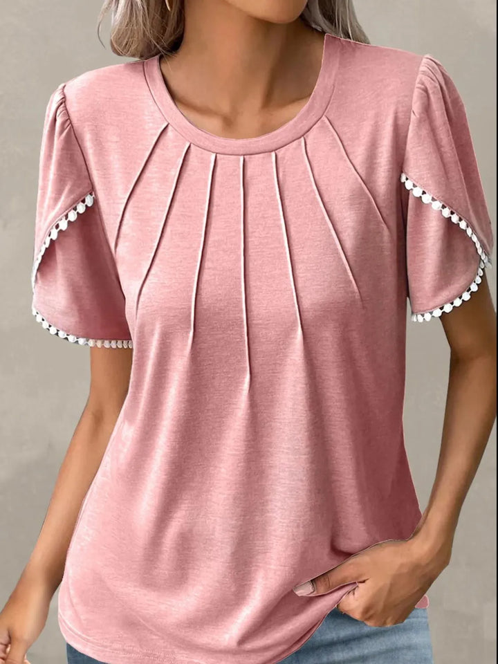 Full Size Round Neck Petal Sleeve Blouse Plus Size