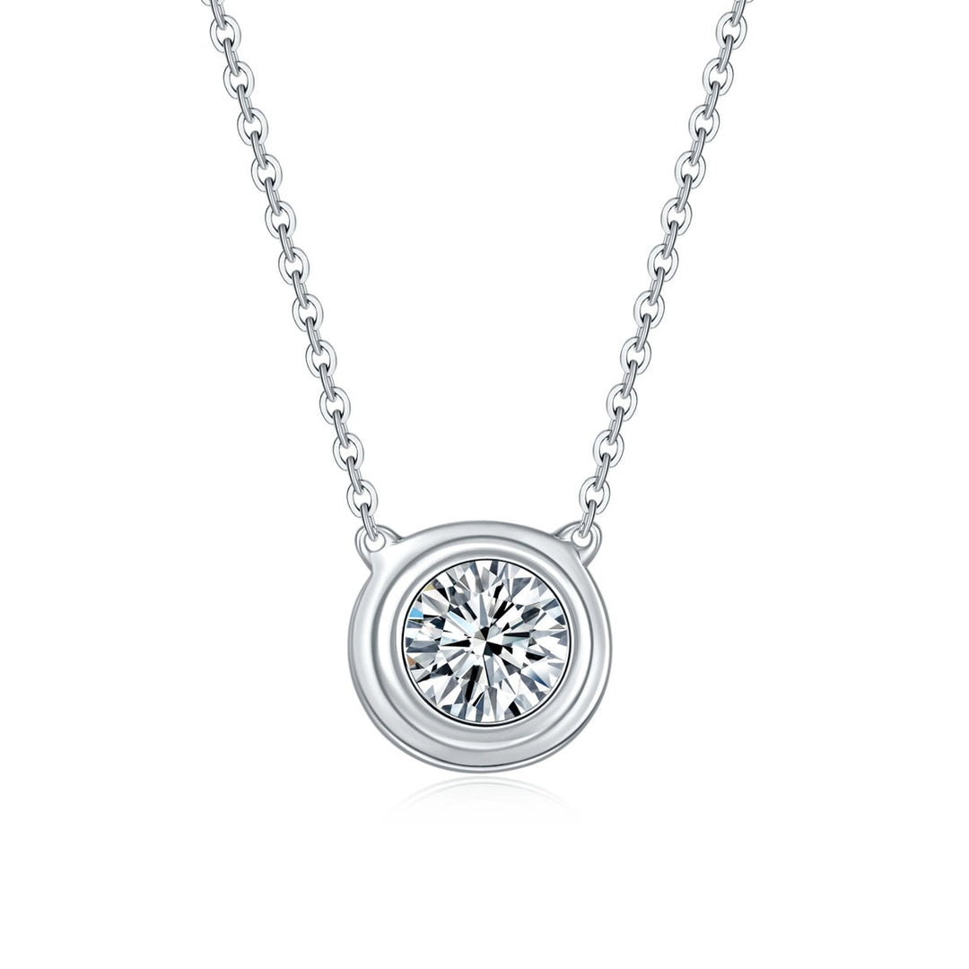 S925 Sterling Silver 1ct Moissanite Necklace, Minimalist Bezel Setting Pendant, Platinum Plated 38.5&42m Chain, Women's Jewelry Gift Box With GRA Certificate