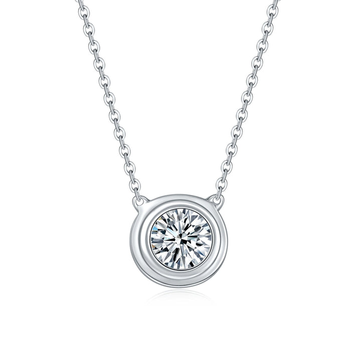 S925 Sterling Silver 1ct Moissanite Necklace, Minimalist Bezel Setting Pendant, Platinum Plated 38.5&42m Chain, Women's Jewelry Gift Box With GRA Certificate