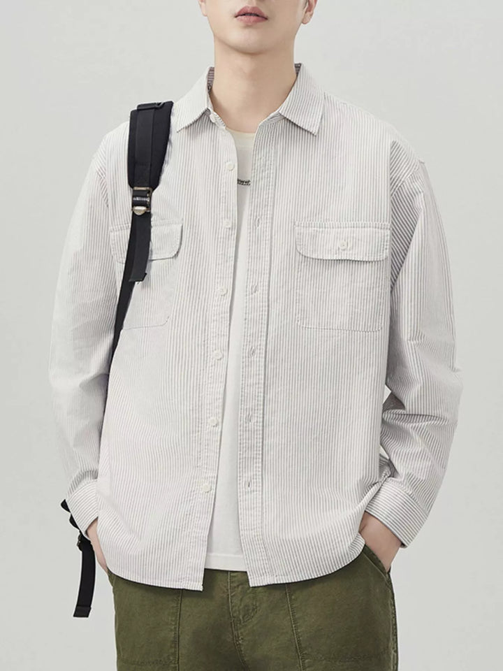 Men's Plus Size Striped Button Up Long Sleeve Shirt