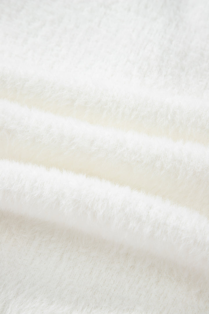 White Fuzzy Buttoned Front Midi Solid Cardigan